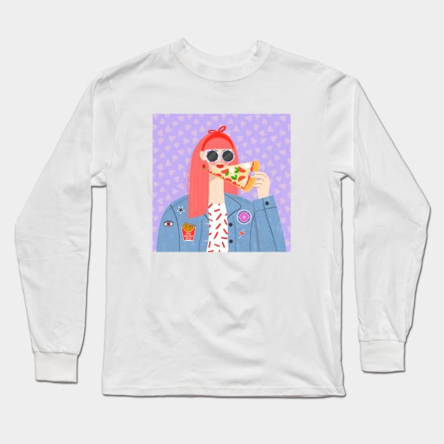 Pizza Passion Long Sleeve T-Shirt by Inkipinki Illustrates